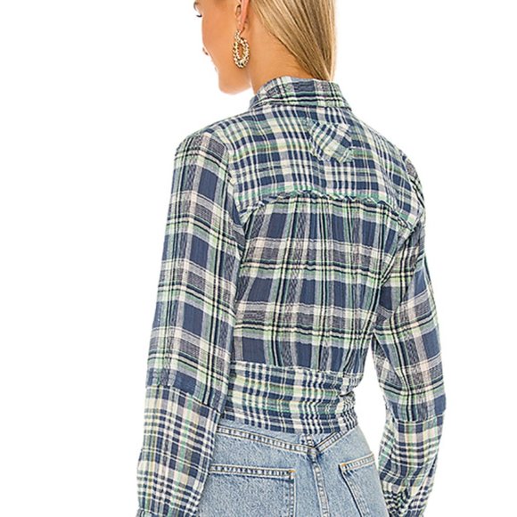 NEW NWT Free People First Bloom Plaid Top Button - Picture 5 of 6